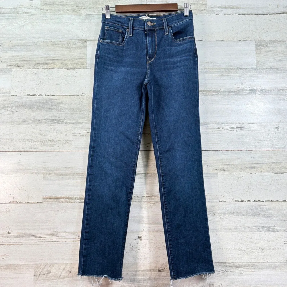 Levis 724 High Rise Straight Jeans 26x27 Dark Wash Raw Hem 18883-0151‎ Womens